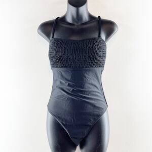 J. Crew Smocked Square Neck One Piece Swimsuit Black Small